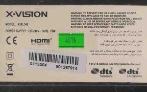 broken panels tv تلویزیون پنل شکسته پاورمین موجودX.VISION Model:43XL540