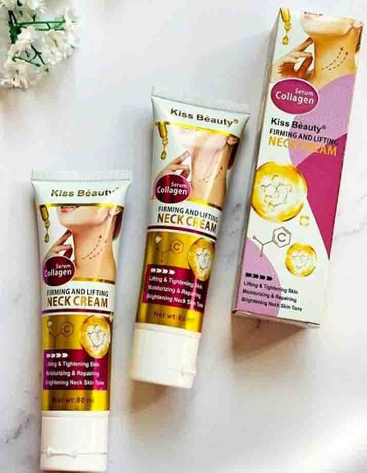 کرم اصلی کلاژن جوانسازی و درمان قطعی چروک دور گردن وگلو حجم۸۰میلkiss Beauty FIRMING AND LIFTING NECK CRFAM80ml