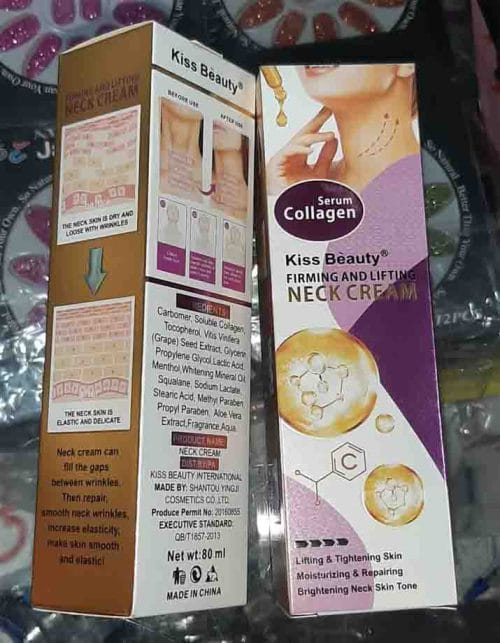 کرم اصلی کلاژن جوانسازی و درمان قطعی چروک دور گردن وگلو حجم۸۰میلkiss Beauty FIRMING AND LIFTING NECK CRFAM80ml